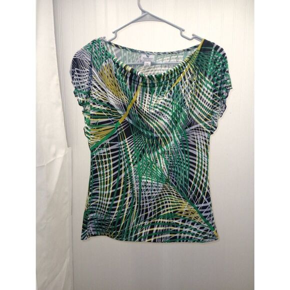 Worthington cap sleeve tropical women's blouse size petite Small - Picture 1 of 4